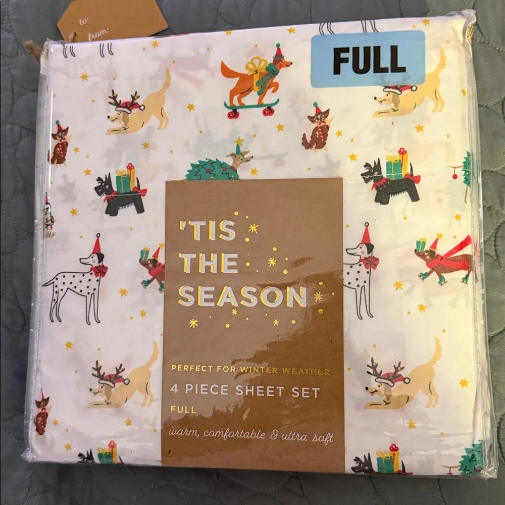 Tis the Season Festive Dog Holiday 4-Piece Sheet Set